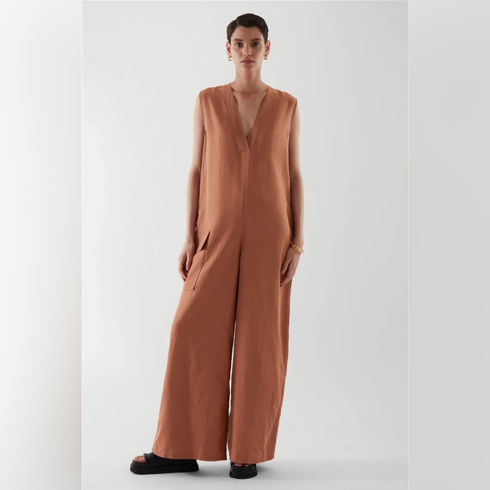 COS Terracotta Sleeveless V-Neck Wide-Leg Jumpsuit